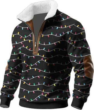 Generic Christmas Jumpers for Men 1/4 Zip Fleece Ugly Christmas Sweatshirt Mens Long Sleeve Snowflakes Printed Xmas Jumper Pullover Winter Thermal Warm Xmas S