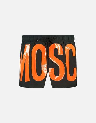 Moschino Mens Moschino Large Orange Logo Black Swim Shorts - Size: 33/32/32