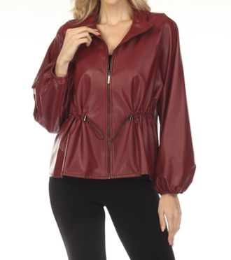 Joseph Ribkoff Faux Leather Zip Front Jacket In Merlot