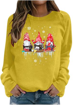 Generic Order Placed Me 2024 Plain Sweatshirts for Women UK Clearancee Ladies Sweatshirt Easy Merry Christmas Round Collar Long Sleeve Print Blouse Today Deal