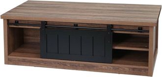 Hhg Nunca Usado] Mesa De Centro Hhg 633, Mesa Auxiliar De Sal&oacute;n, Puerta Corredera 6 Compartimentos, Metal Imitaci&oacute;n Madera 44x120x60cm, Marr&oacute;n