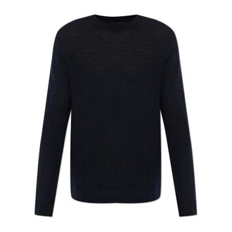 Emporio Armani Round-neck Knitwear, male, Blue, Size: XL Wool Sweater with Crew Neck
