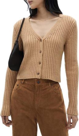 Mango V-Neck Rib Cardigan in Medium Brown at Nordstrom, Size Small