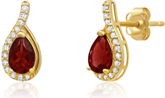 MAX + STONE 14k Yellow or White Gold Gemstone Pear Shape Drop Stud with Diamonds Accents