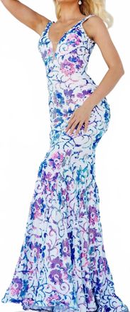 Jovani Floral Sequin Fitted Prom Gown In Purple