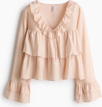 H&M Bluse mit Volants - Beige