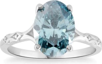 Pompeii3 2Ct Oval Blue Diamond Solitaire Engagement Ring 14k White Gold Lab Grown
