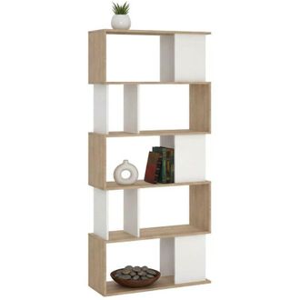Dmora Dmora - Libreria Coralie, Scaffale da ufficio, Mobile portalibri, Biblioteca, 80x30 h174 cm, Rovere e Bianco