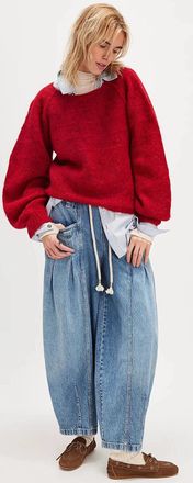 Free People We The Free Margo Jeans Womens Blue Wide Barrel Leg KFC855
