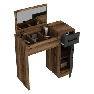 Dmora Tocador Rodano, Mobiliario De Maquillaje Con Espejo, Un Caj&oacute;n, 2 Puertas, 77x37x109h Cm Marr&oacute;n Nogal