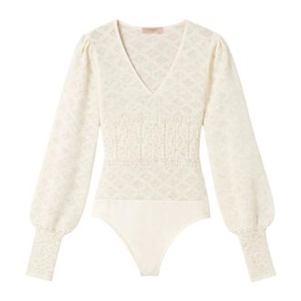 Twinset Body, female, Beige, Size: XS Punched Knit Stretch Viscose Body