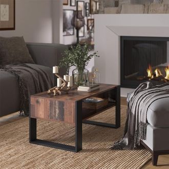 Vicco Mesa De Centro Olli, Madera Antigua, 92 X 52,4 Cm Con Estante