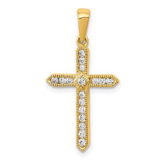 Diamond2Deal 14k Yellow Gold 1/4 carat Diamond Cross Pendant