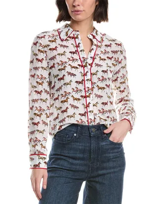 Alice & Olivia Alice + Olivia Willa Placket Silk Top