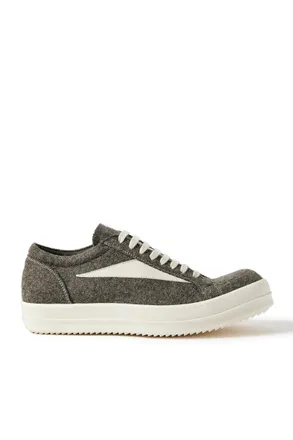 Rick Owens Vintage Leather-Trimmed Brushed-Wool Sneakers