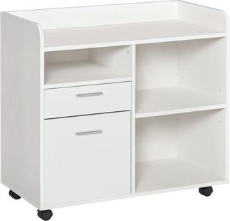 Vinsetto Vinsetto - Armario De Oficina Para Impresora Con 3 Compartimentos 2 Cajones Para Archivos Estante Ajustable Ruedas Con 2 Frenos 80x40x72 Cm Blanco