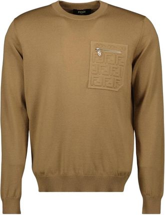 Fendi Bruine wollen trui met ronde hals - Heren - Ronde hals truien - Bruin - M - Wol - Truien & Vesten