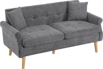 STILVORA Sof&aacute; Recto 2 Plazas En Chenilla Con Patas Largas De Madera Maciza Y Cojines Gruesos Ergon&oacute;micos, Gris