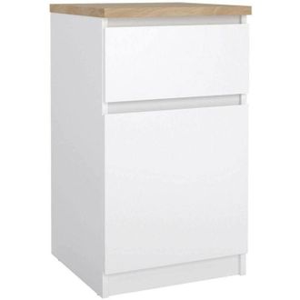 Dmora Comodino Luyza, Comò basso, Tavolino da notte, Mensola da letto, 40x40 h70 cm, Bianco lucido e Rovere - Dmora