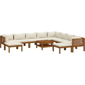 vidaXL Muebles De Jard&iacute;n 11 Pzas Cojines Crema Madera Maciza Acacia Vidaxl