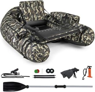 Costway Costway - Barco De Pesca Inflable, Kayak Hinchable Con 2 Aletas, Bomba Manual, Regla Para Peces, Soporte Para Ca&ntilde;a Y Respaldo Ajustable, Bote De Pesca