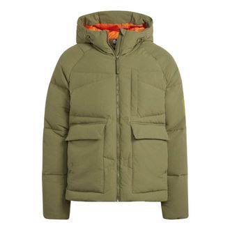adidas Solid Color Zipper Hooded Down Jacket Mens Green HN9931