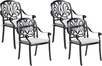 Beliani Set of 4 Vintage Garden Outdoor Dining Chairs Black Aluminium Cushions Ancona
