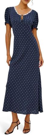 Rails Allison Polka Dot Lace Trim Midi Dress in Navy Polka Dots at Nordstrom, Size Xx-Large