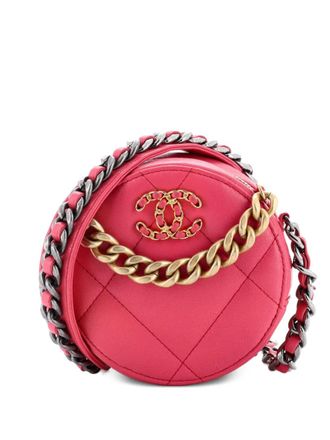 Chanel 19 Round with Chain Quilted Leather clutch bag - women - Calf Leather - One Size - Pink