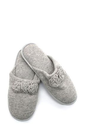 Portolano Flower Trim Cashmere Scuff Slipper in Light Heather Grey/Black at Nordstrom Rack, Size X-Large