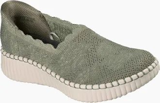 Skechers Womens Skechers Wilshire Boulevard Polyester Womens Olive Trainers - Green - Size: 4