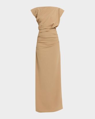Michael Kors Draped Cap-Sleeve Wool Column Gown