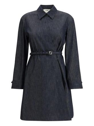 Fendi belted shirt dress - women - Cotton - 40 - Blue