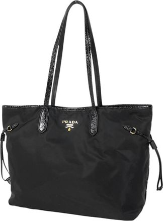 Prada Black Nylon Patent Leather Handbag Shoulder Bag Tote Bag (Pre-Owned)