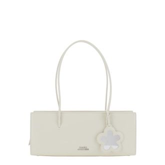 Marc Jacobs The Mirror Satchel White Shoulder Bag With Front Logo And Flower Charm In Leather Woman