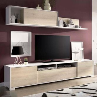 Dmora Dmora - Parete attrezzata Gruf, Set da soggiorno porta tv, Mobile salotto multiuso, 200x41h180 cm, Rovere e Bianco, con imballo rinforzato