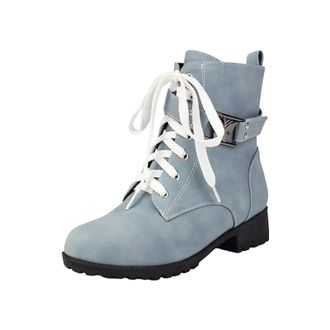Generic Womens Leisure Ankle Boots Round Toe Med Chunky Heel With Side Zipper And Lace Up Front For Casual Daily Wear