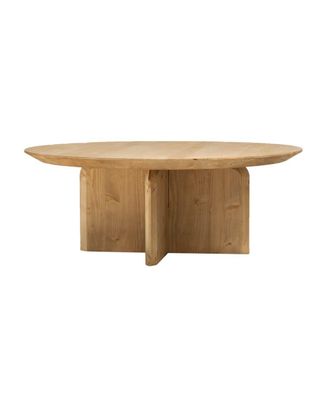 Deco Wood Mesa de centro redonda de madera maciza en tono medio de &oslash;60x30cm
