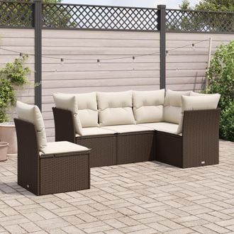 vidaXL Vidaxl - Set Comedor De Jard&iacute;n 5 Piezas Y Cojines Rat&aacute;n Sint&eacute;tico Marr&oacute;n