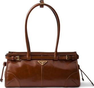 Prada Borsa a spalla media in pelle in pelle - Marrone