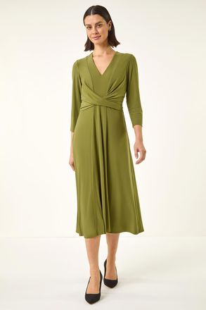 Roman Stretch Crossover Midi Dress