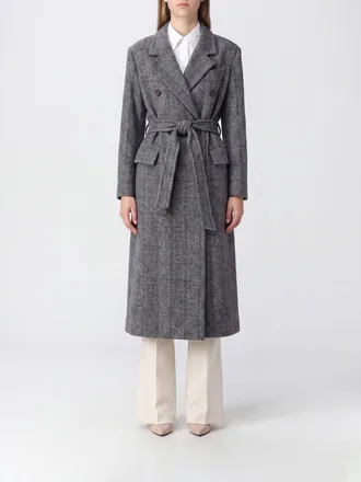 Brunello Cucinelli Long Double-Breasted Check Alpaca Wool Coat with Belt