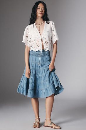 Pilcro The Reese Smocked Denim Pull-On Midi Skirt