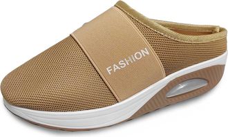 Generic 2026 Womens Summer Fashion Solid Color Fine Mesh Wrapped Toe Slippers Comfortable Non Slip Beach (Khaki, 6.5)