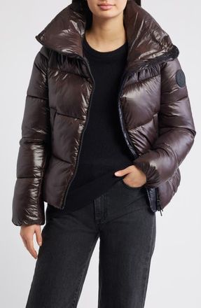 Save The Duck Isla Water Resistant Puffer Coat in Brown Black at Nordstrom, Size 5