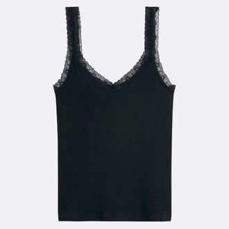 La Redoute Collections Tanktop met kanten detail en V-hals
