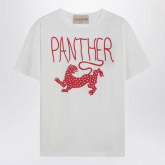 Valentino Ivory T Shirt With Panther Print