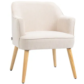 HOMCOM Homcom - Sill&oacute;n De Sal&oacute;n Moderno Butaca Tapizada En Lino Con Patas De Madera Para Dormitorio Oficina Estudio Carga 120 Kg 64,5x65x79,5 Cm Crema
