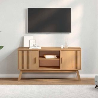 Berkfield Home TV Cabinet OLDEN Brown 114x43x57 cm Solid Wood Pine in Light Brown | Size: 114 x 43 x 57 cm
