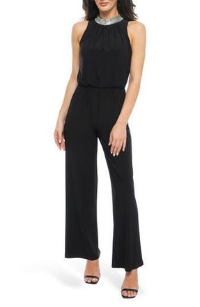 Marina Rossini Rhinestone Halter Neck Jersey Jumpsuit in Black at Nordstrom Rack, Size X-Large